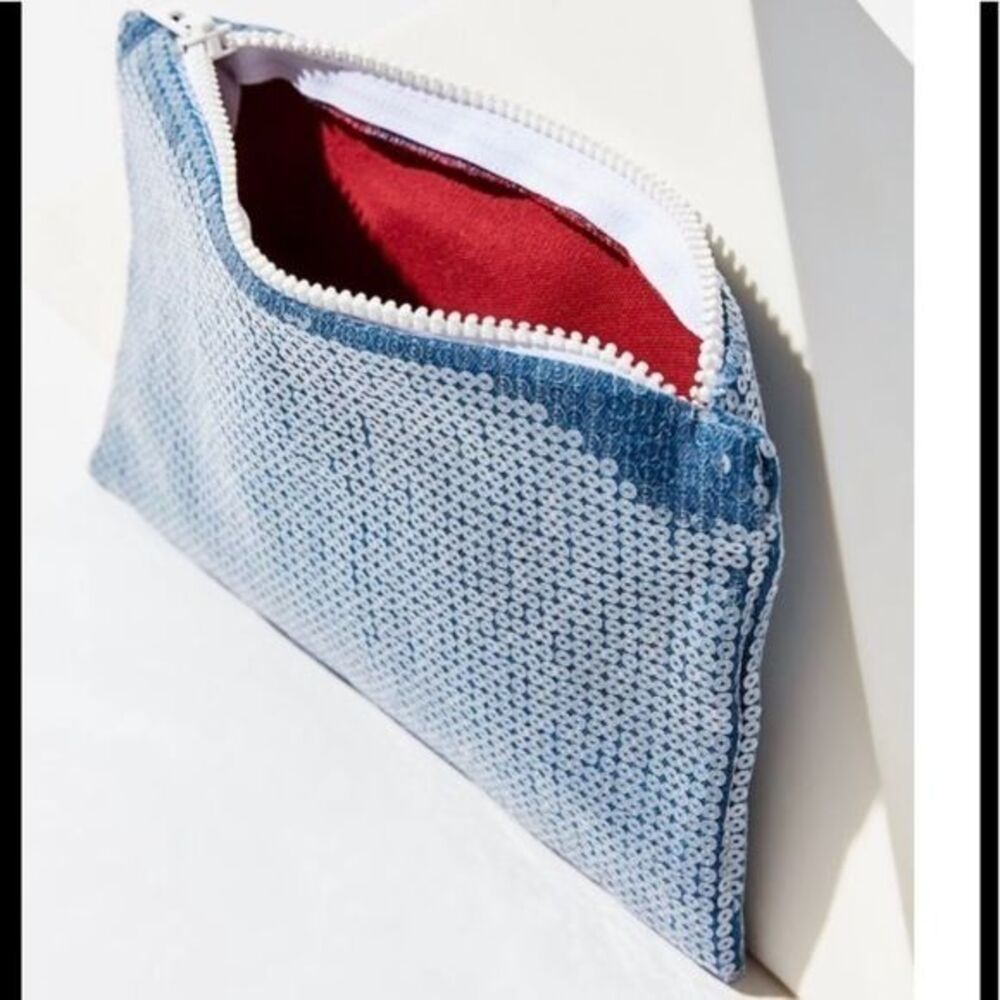 NWT Sequin denim zipper pouch